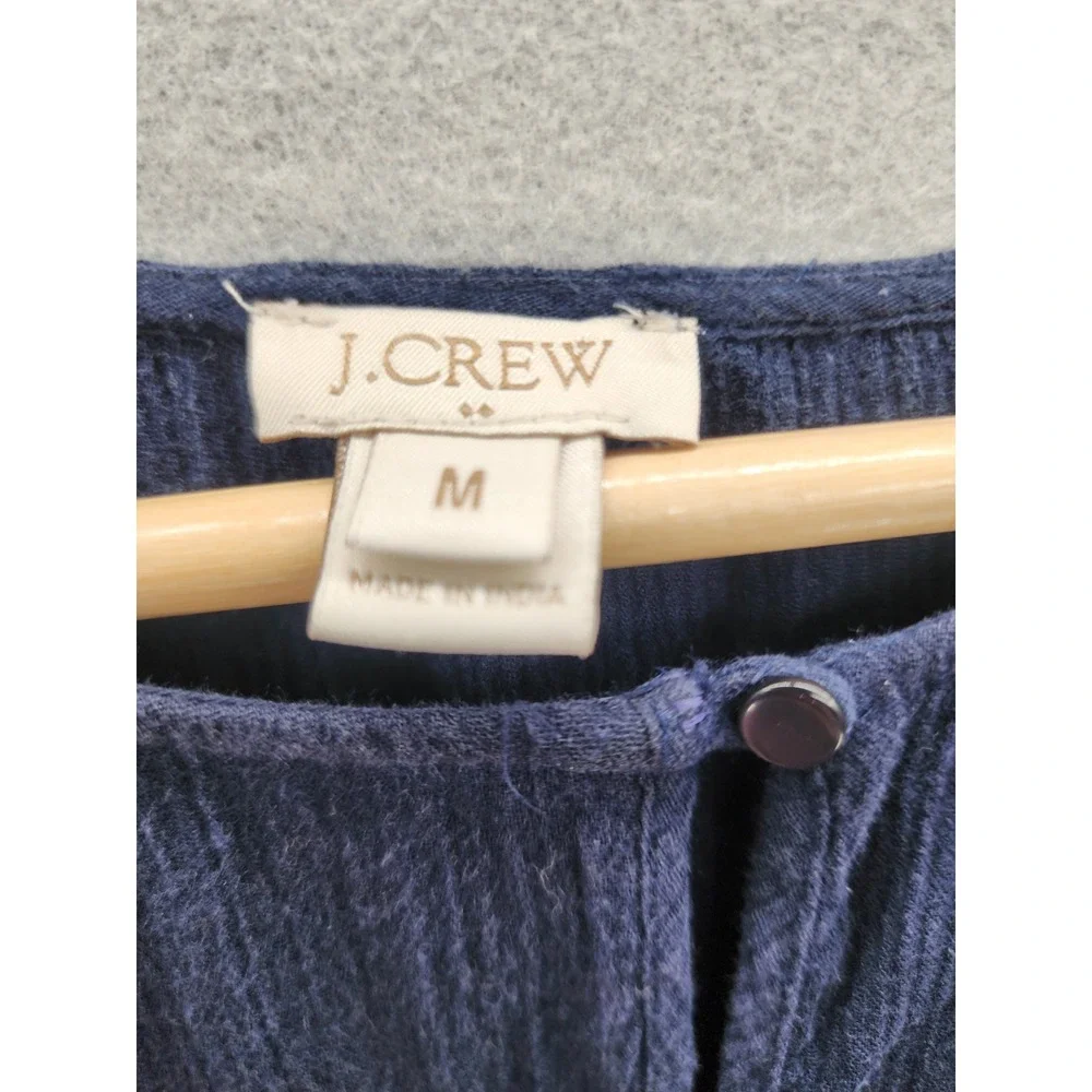 J.Crew Womens Navy Blue Gauze Cotton Pom Pom Boho Peasant Top‎ Blouse Medium